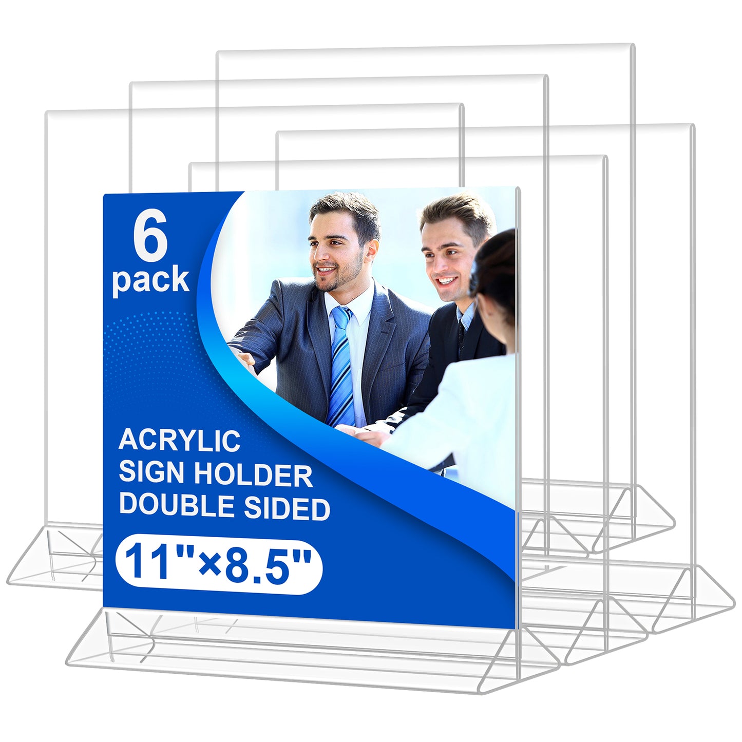 Horizontal Acrylic Sign Holder 11 x 8.5 - Double Sided T Shape Menu Table Stands, Plastic Paper Flyer Display Stand, Clear Picture Photo Frames for Wedding, Office, Store, Restaurant (6 Pack)