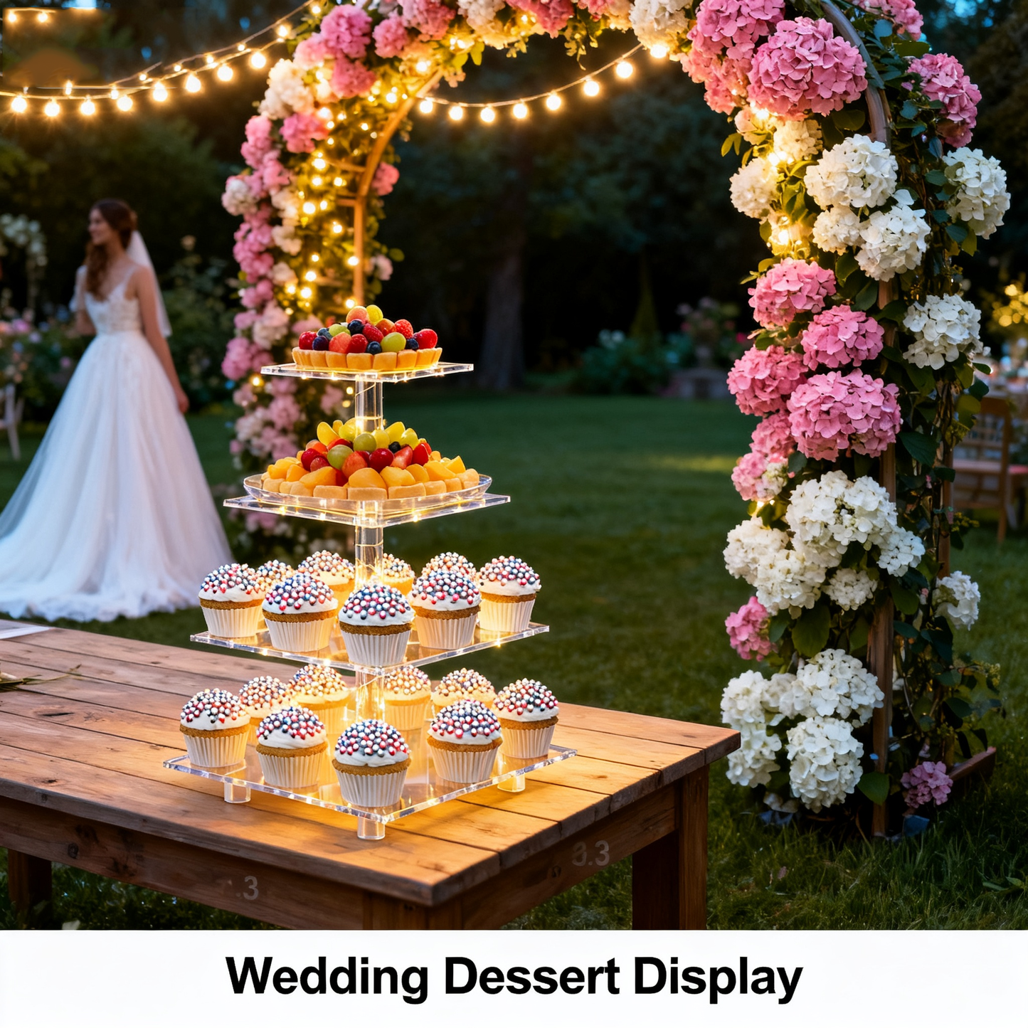 4 Tier Cupcake Acrylic Display Clear Stand Clearwith LED Light Premium Holder Dessert Tree Tower for Birthday ,Weddings, Parties Events,Afternoon Tea Gatherings ,Holiday Dessert Exhibition(Yellow Light)