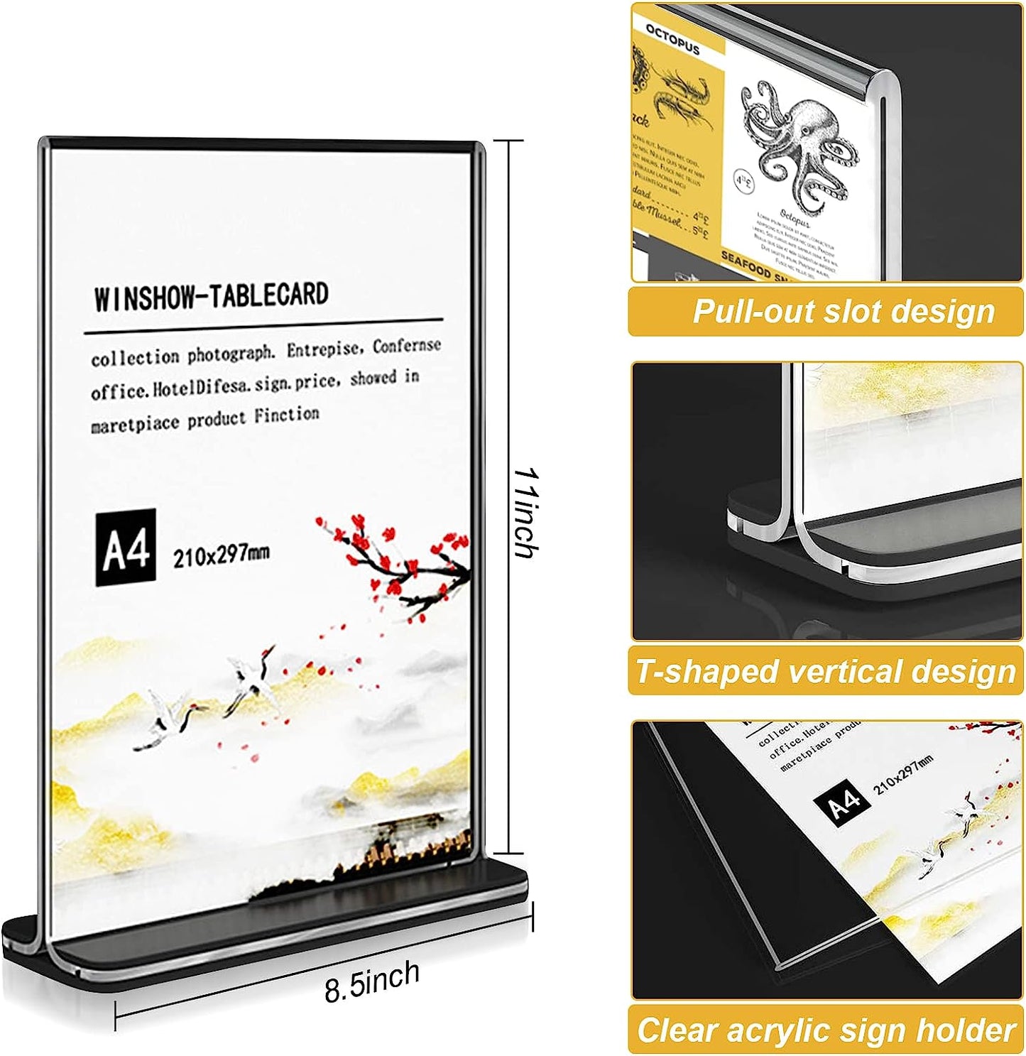 Acrylic Sign Holder, T Shape Double Sided Clear Flyer Stand, 8.5 x 11 Plastic Display Holder Vertical Menu Stand for Office Wedding Hotels
