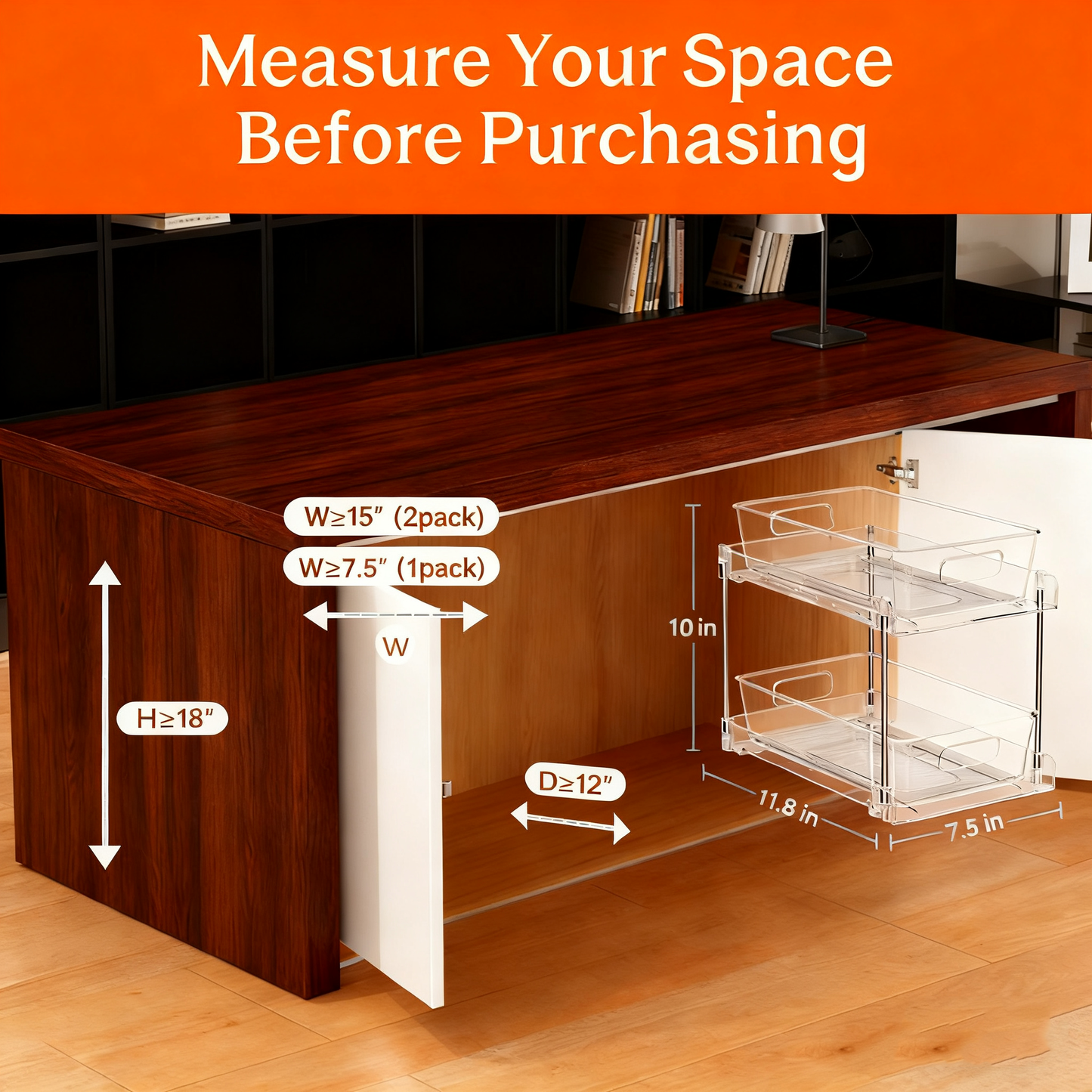 Acrylic Bathroom Organizer,4 Pack 2-Tier Clear Under Sink Organizers Vanity Countertop Storage Container,Cabinet Drawers Bins, Pull-Out Organization with Track for Pantry, Kitchen