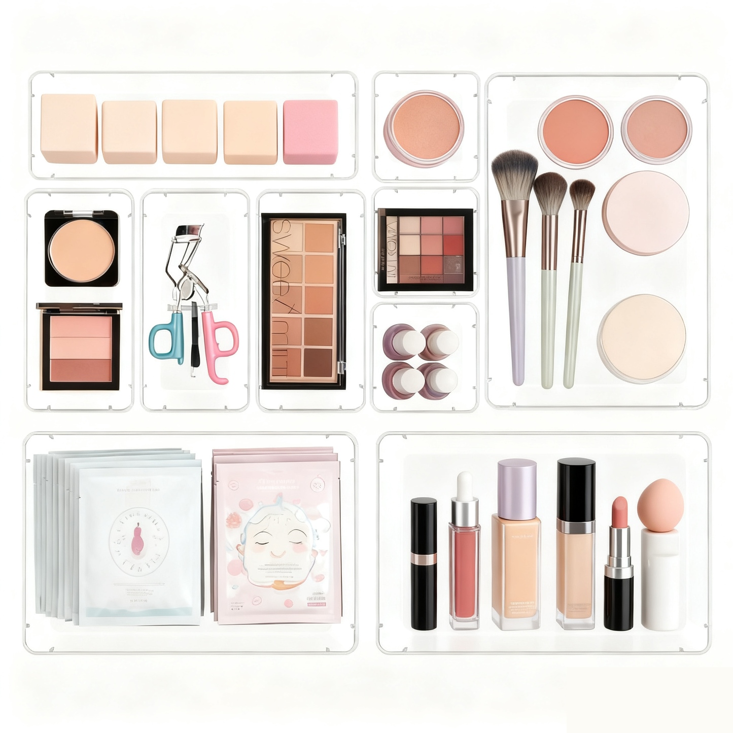 Acrylic Clear Versatile Drawer Organizer Set 25-Piece, 4-Size Transparent Trays for Makeup, Jewelry, Kitchen & Office Drawers Organizer Box,Non-Slip Silicone Pads Included