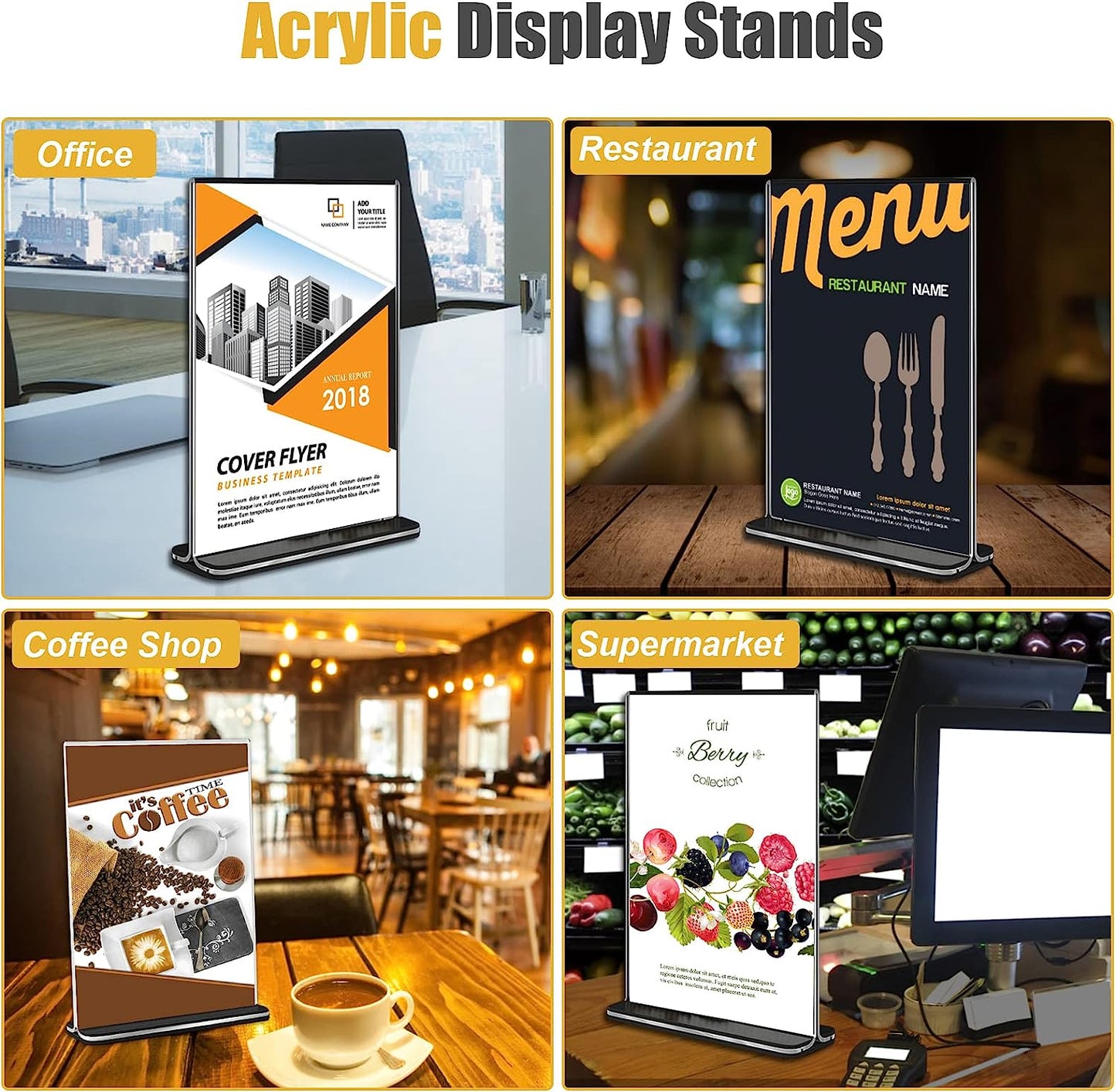Acrylic Sign Holder, T Shape Double Sided Clear Flyer Stand, 8.5 x 11 Plastic Display Holder Vertical Menu Stand for Office Wedding Hotels
