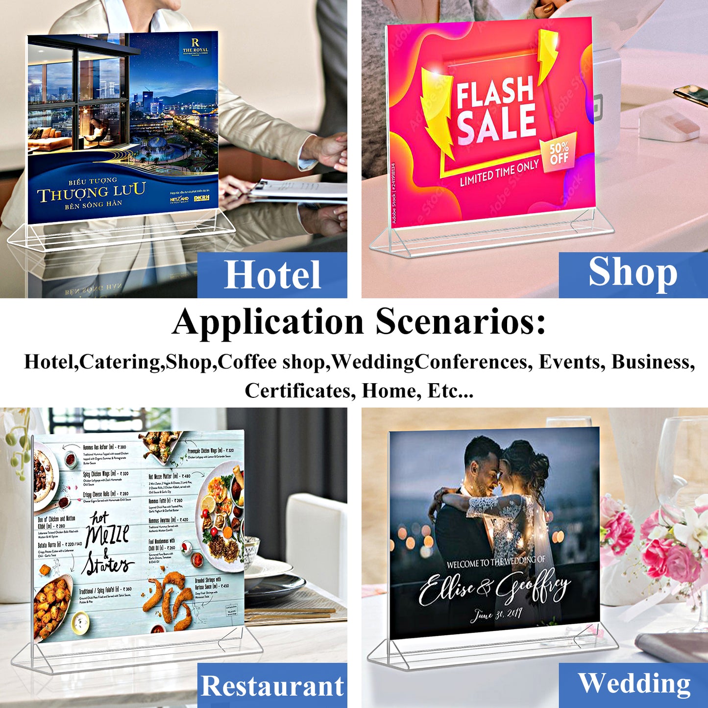 Horizontal Acrylic Sign Holder 11 x 8.5 - Double Sided T Shape Menu Table Stands, Plastic Paper Flyer Display Stand, Clear Picture Photo Frames for Wedding, Office, Store, Restaurant (6 Pack)