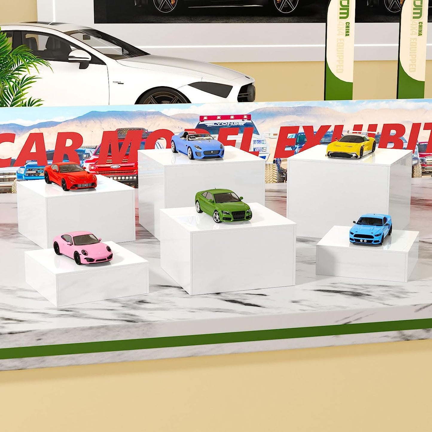 Sets of 3 Acrylic Catering Supplies Display Stand Buffet Risers, Glossy White Acrylic Cube Display for party,dessert table,retail counter,Nesting Risers