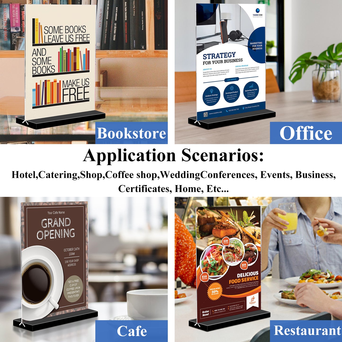 Acrylic Sign Holder 8.5 x 11 Vertical,Clear Double-Sided Stand Plastic Picture Frames Paper Holder Menu Table Display Stand Flyer Document Holder TableTop Sign Holder for Home, Store Office,2Pack