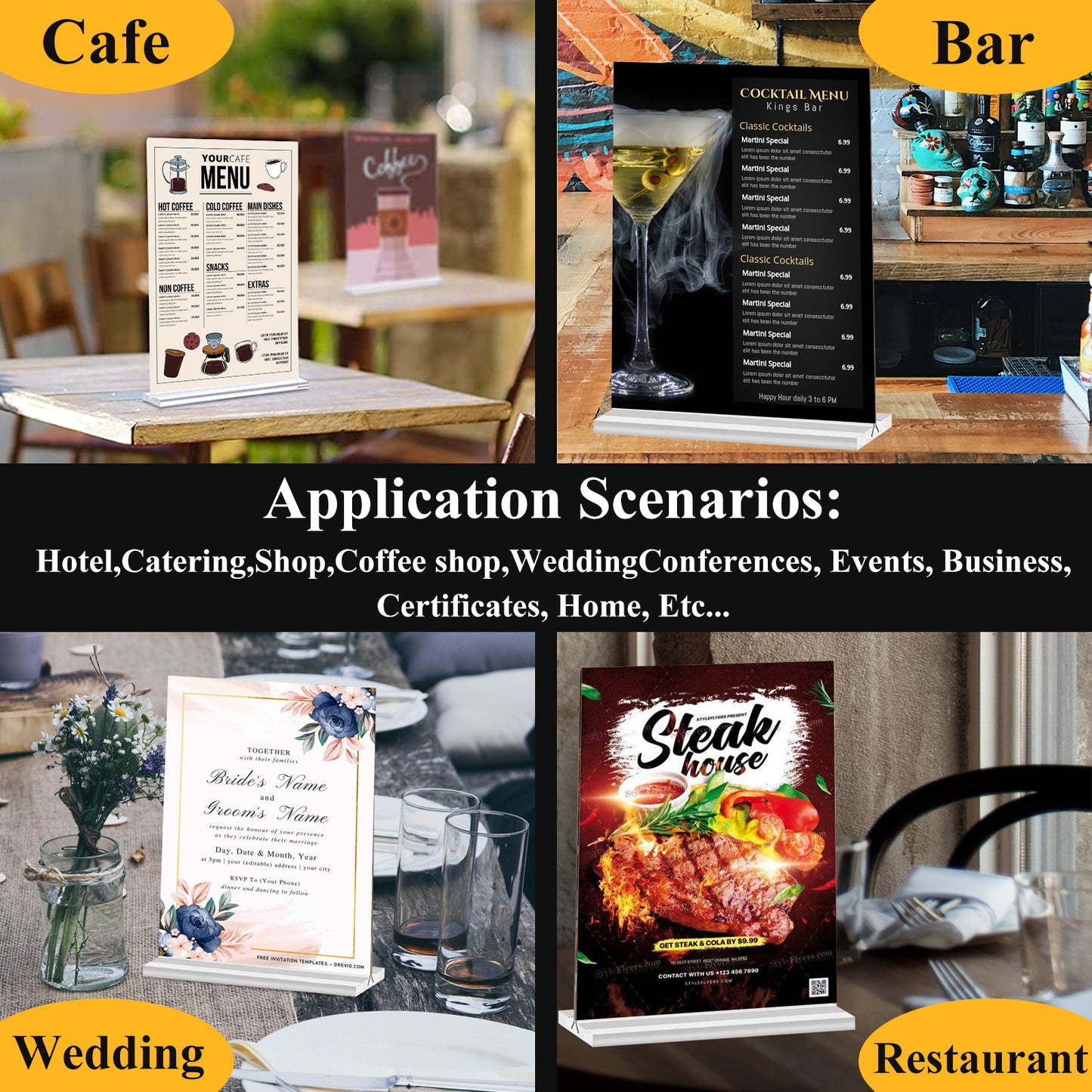 Acrylic Sign Holder 5 x 7 Inch Acrylic T- Shaped Double-Sided Desktop Display Stand ,Clear Table Signs Holder for Menu ad Frame Suitable Restaurants Promotions Photo Frames Meeting Office Store (6 Pack)