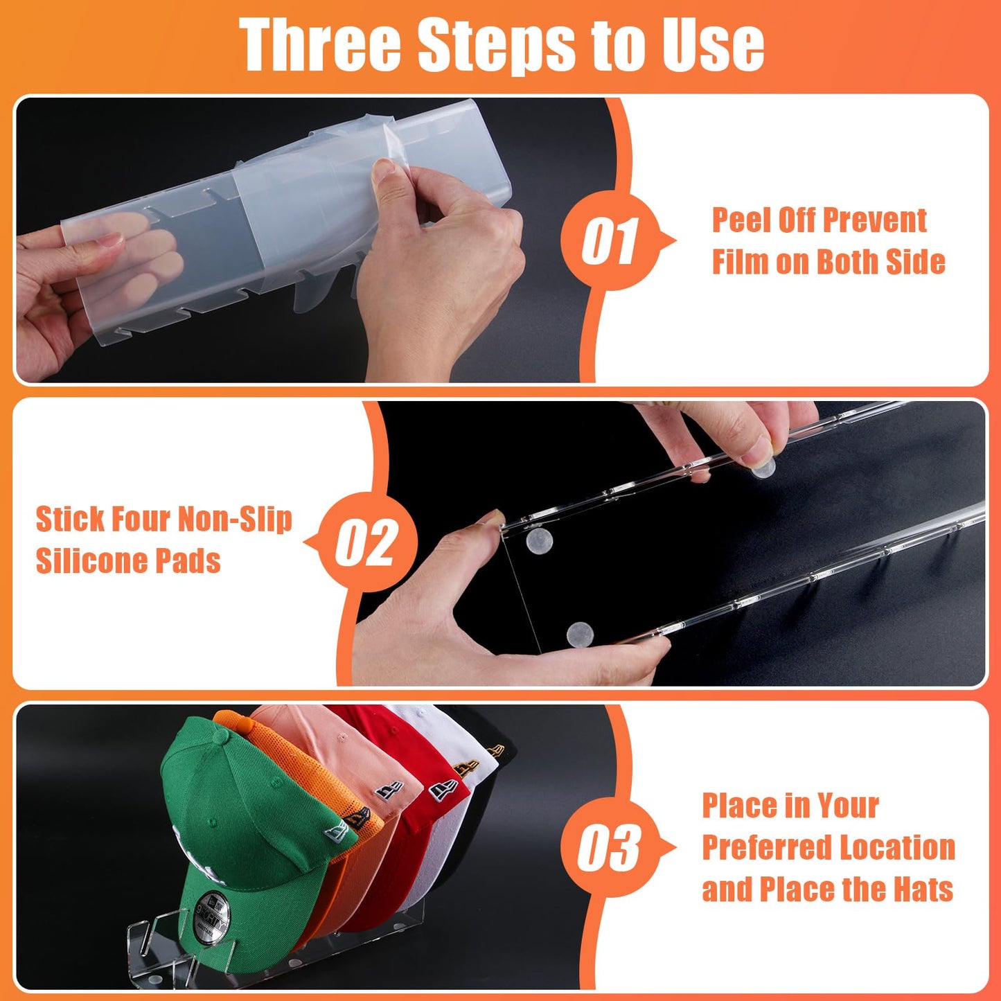 Clear Acrylic Hat Organiser for Baseball Caps 2 Pack,No Install Desktop Display Stand for 14 Caps,Transparent Cap Rack Holder for Closet, Dresser & Office