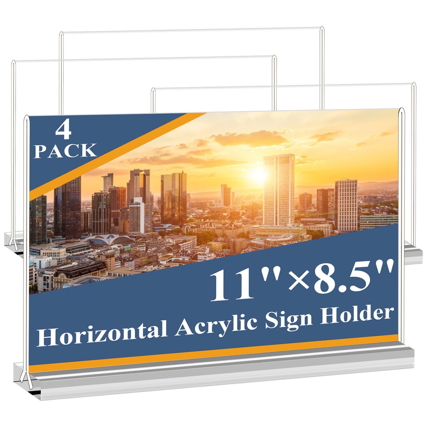 Acrylic Sign Holder 8.5x11 Inches 4 Pack Landscape, Plastic Flyer Display Holder for Office, Store, Restaurant -Horizontal