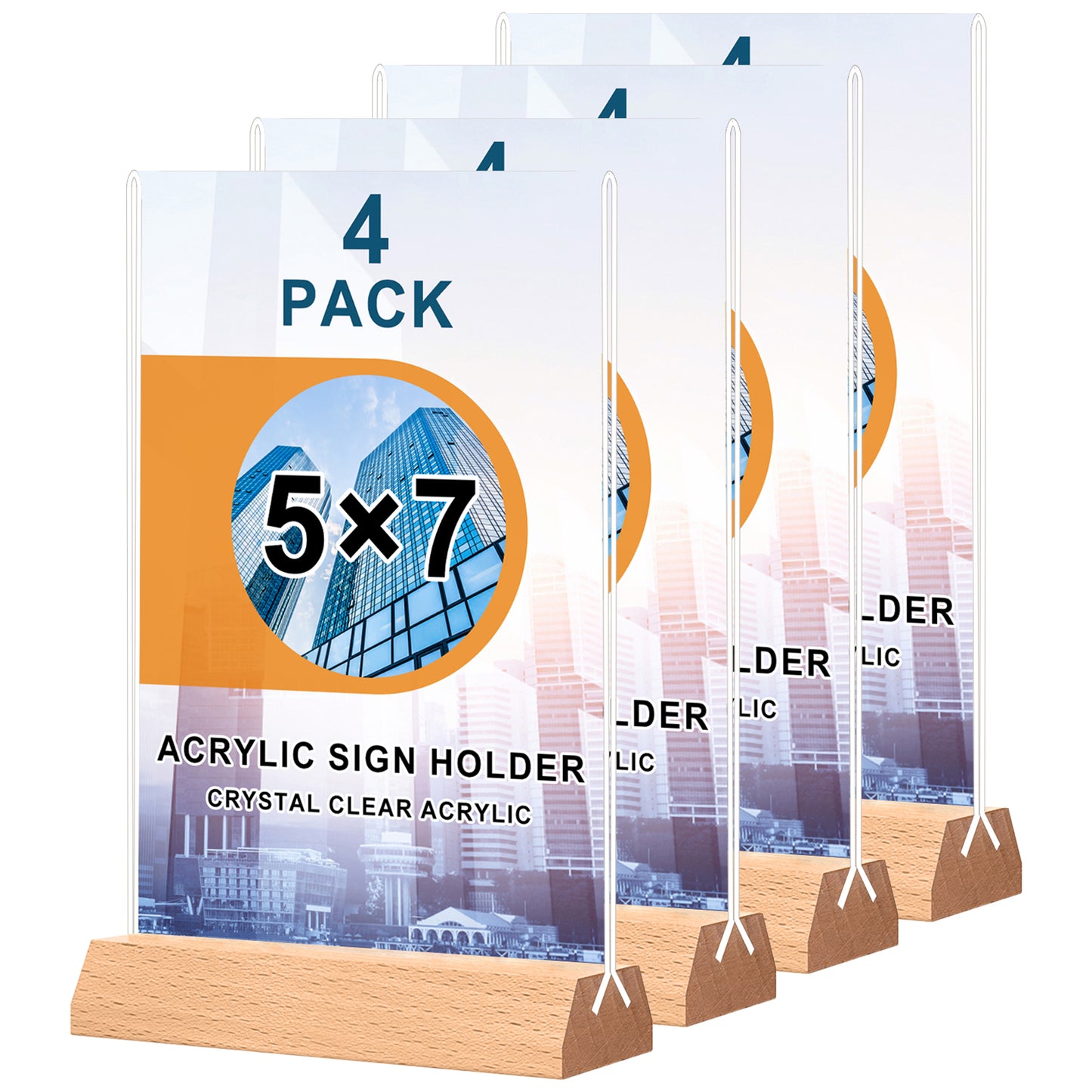 4 Pack Acrylic Sign Holder 5 x 7 Wooden Sign Holder Plastic Display Stand for Office Store