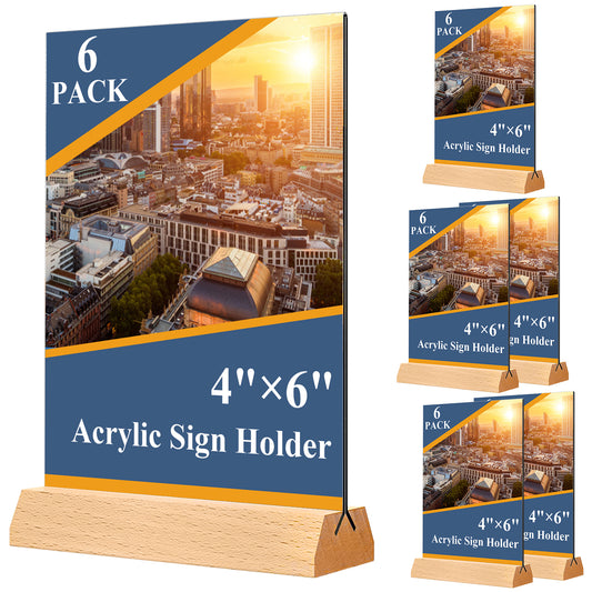 Acrylic Sign Holder 4 x 6 Vertical Wooden Sign Holder 6 Pack Plastic Display Stand