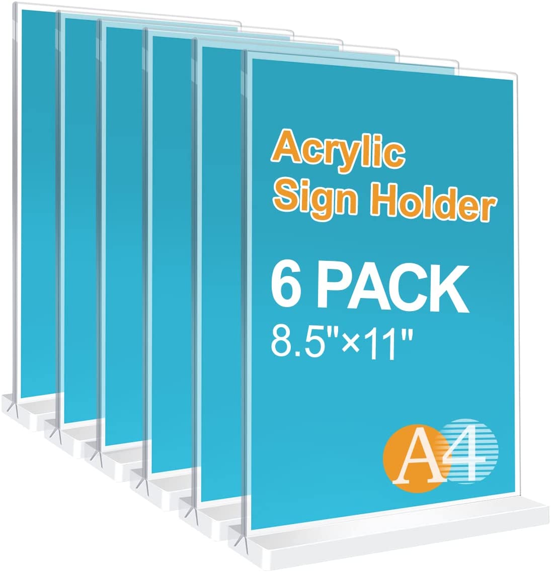 Acrylic Sign Holder, 8.5 × 11 inches Double-Sided Desktop Display Holder, 4 Pack Plastic Display Stand, T-Shaped Sign Holder Suitable for Homes Restaurants Offices Shops