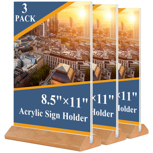 Wooden Acrylic Sign Holder 8.5 x 11 Inches,6 Pack Plastics Sign Holder Plastic Display Stands Paper Holder TableTop Frames  Sign Holder Flyer Holder for Office Store