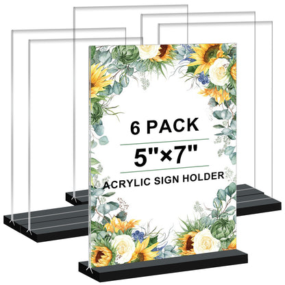 Acrylic Sign Holder 5 x 7 Clear T Shape Double-Sided Desktop Display Stand, Plastic Sign Holder Flyer Menu ad Frames Stand Perfect for Restaurants, Promotions, Picture Photo Frame, Events, Home, 6 Pack