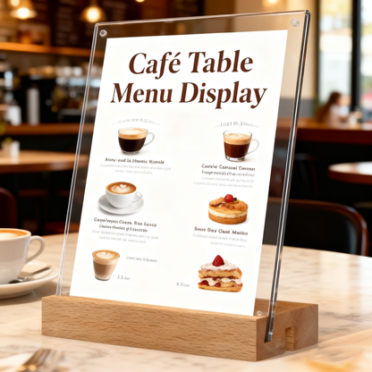 Acrylic Sign Holder with Wood Base 8.5 x 11”  3 Pack L/T Versatile Vertical/Slant Back Display Holder for Wedding, Restaurant Menu, Store, Office, Hote Counters