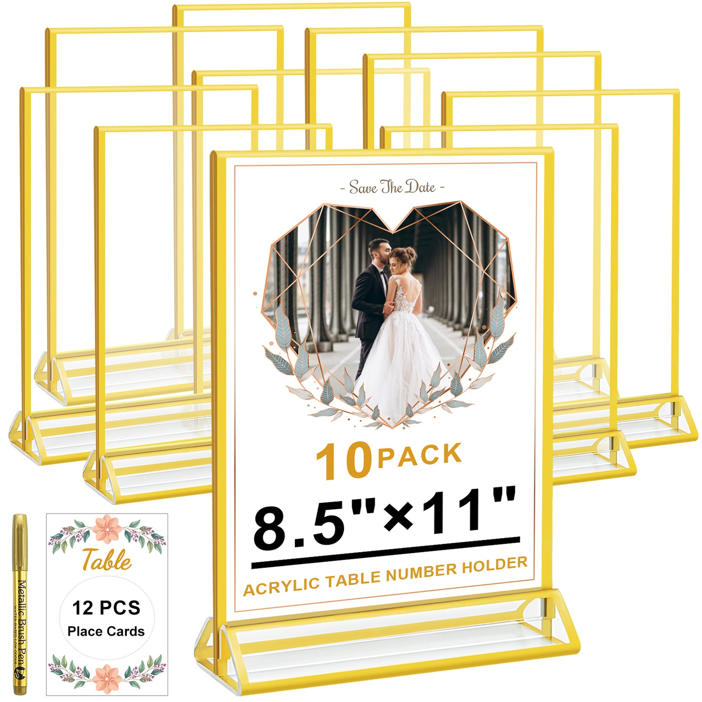 Acrylic Gold Sign Holder, 4 x 6 Gold Picture Frames Clear Double Sided Menu Holder for Wedding Table Number 10 Pack