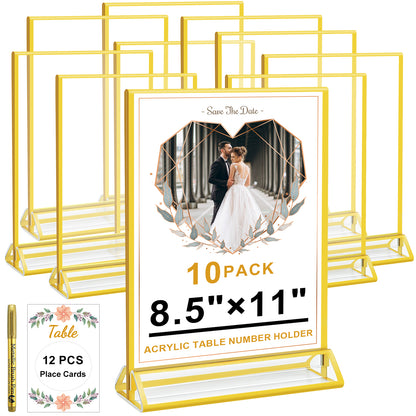 Acrylic Gold Sign Holder, 4 x 6 Gold Picture Frames Clear Double Sided Menu Holder for Wedding Table Number 10 Pack
