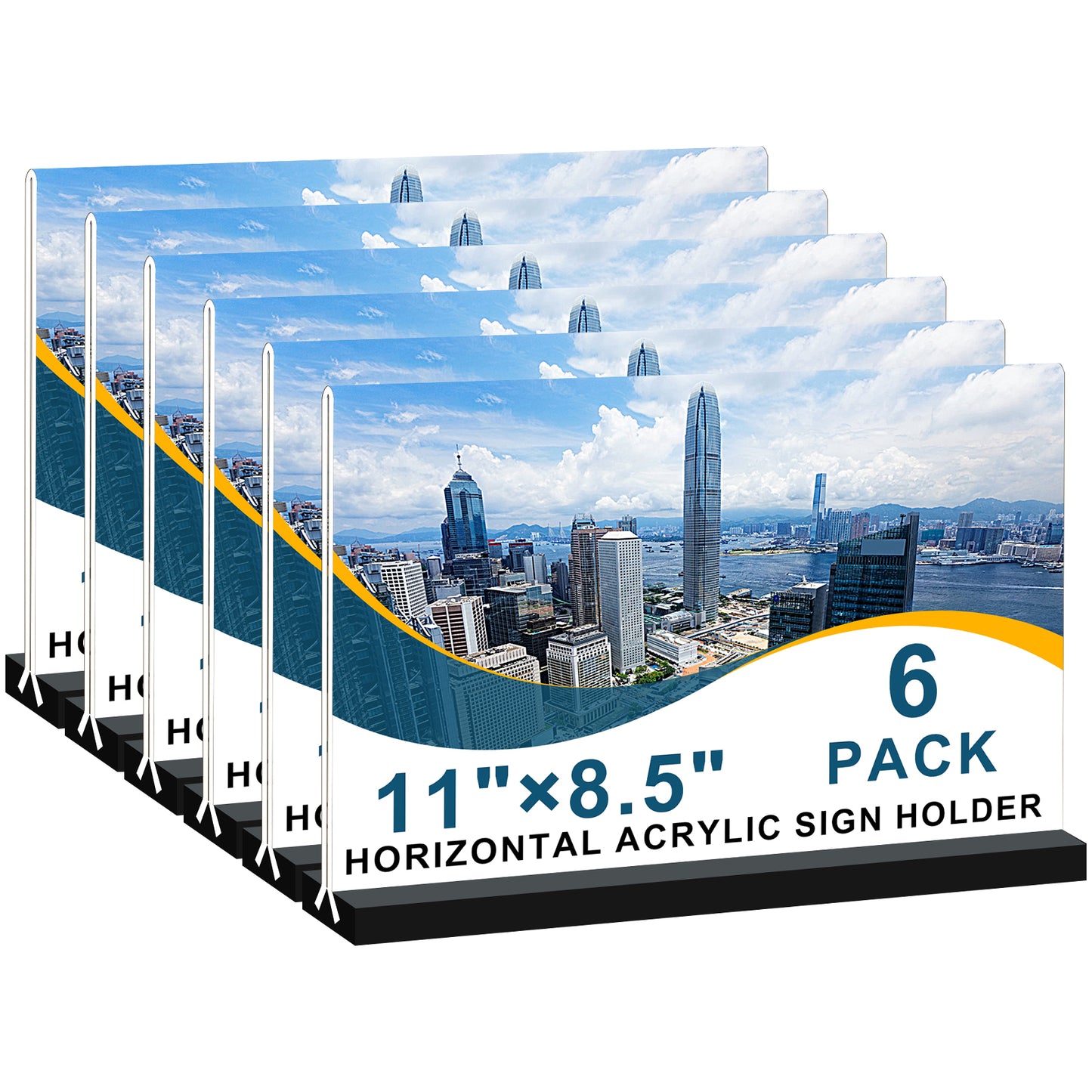 Acylic Sign Holder 11 x 8.5 Horizantal T-Shape, Double Sided Table Sign Stand Landscape, Plastic Frames Flyer Stand Paper Menu Poster Picture Display Stand for Wedding Table Office Store (6 Pack)