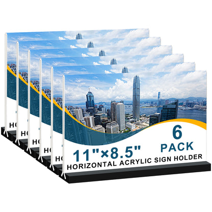 Acylic Sign Holder 11 x 8.5 Horizantal T-Shape, Double Sided Table Sign Stand Landscape, Plastic Frames Flyer Stand Paper Menu Poster Picture Display Stand for Wedding Table Office Store (6 Pack)