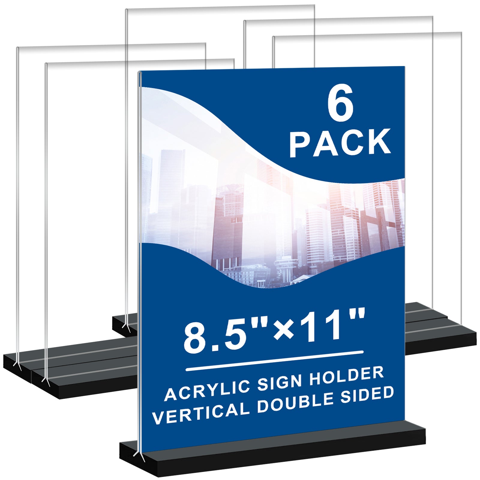 6 Pack Acrylic Sign Holder 8.5 x 11 Vertical - T Shape Double Sided Ta ...