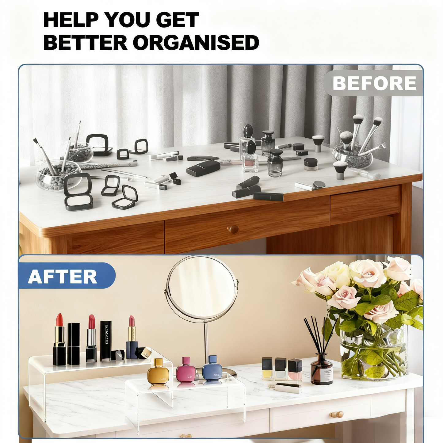 Acrylic Display Risers Set 8 Pcs 2 Set(7”L~8”L~9”L) Acrylic Display Set Rectangular Stands Shelf Clear Display Risers for Decor, Cake Shelves Retail Shoe Showcase，Perfume & Collectibles，Home Decoration