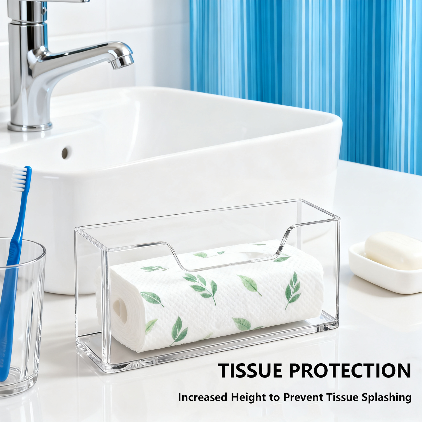 Acrylic Clear Napkin Holder for Bathroom, Clear Waterproof Splashing Vertical Napkin Holder for Kitchen, Disposable Hand Towel Holder, Modern Dining Table Napkin Tray for Home, Hotel, Office