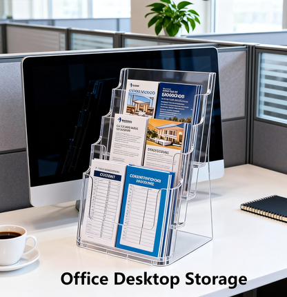 Acrylic Brochure Holder 8.5x11 inch, 1 Pack 4 Tier Clear Literature Organizer Stand with Removable Divider, Wall Mount or Countertop Display for 4 x 9 inch Magazines, Flyers, Pamphlets