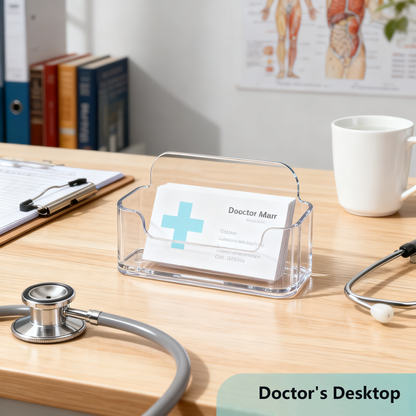 Acrylic Business Card Holder for Desk, Clear Plastic Business Cards Display Holders Stand, Fits 30-50 Business Cards，Sleek Clear Plastic Card Rack for Office, Reception, or Trade Show