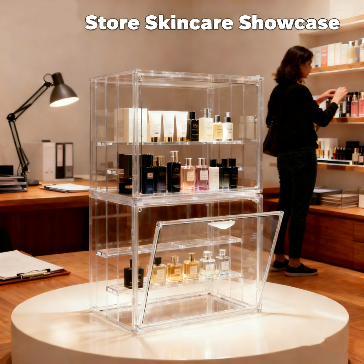 Acrylic Display Case for Collectibles 3 Layer 2Pcs Adjustable Figure Display Case with Magnetic Door Clear Stackable Display Box for Figures Showcase，Ideal for Blind Box Figures & Model Collectibles