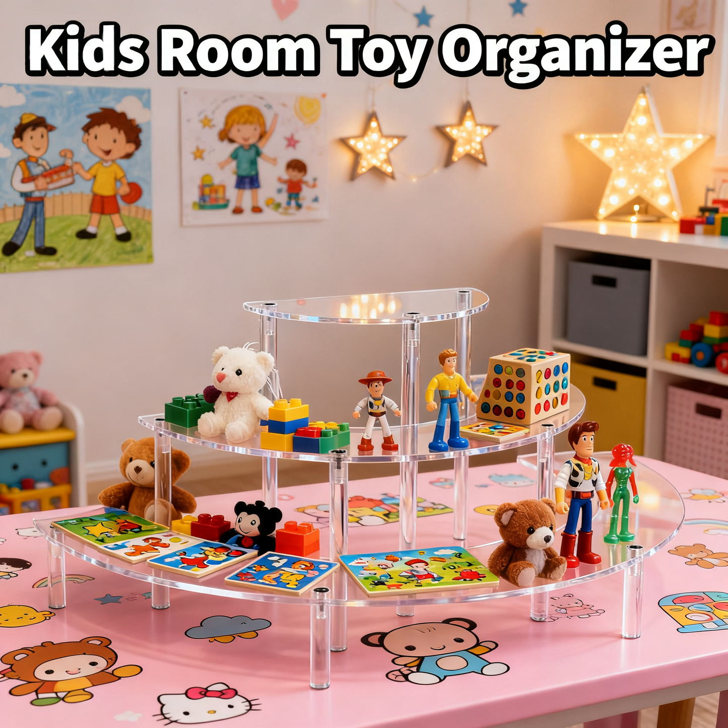 Acrylic Display Risers 3 Tier 2 PACK Clear Cupcake Stand Risers, Perfume Stand Organizer, Half Moon Dessert Stand, HENABLE Shelf Risers for Display Stands for Food, Amiibo Funko POP Figure，Collectibles