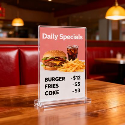 Acrylic Sign Holder 4x6”, 15 Pack Clear Double Sided Vertical Display Stand for Tabletop， for Menu, Flyers, Photos, Perfect for Restaurants, Retail Stores, Office Desks, Exhibitions