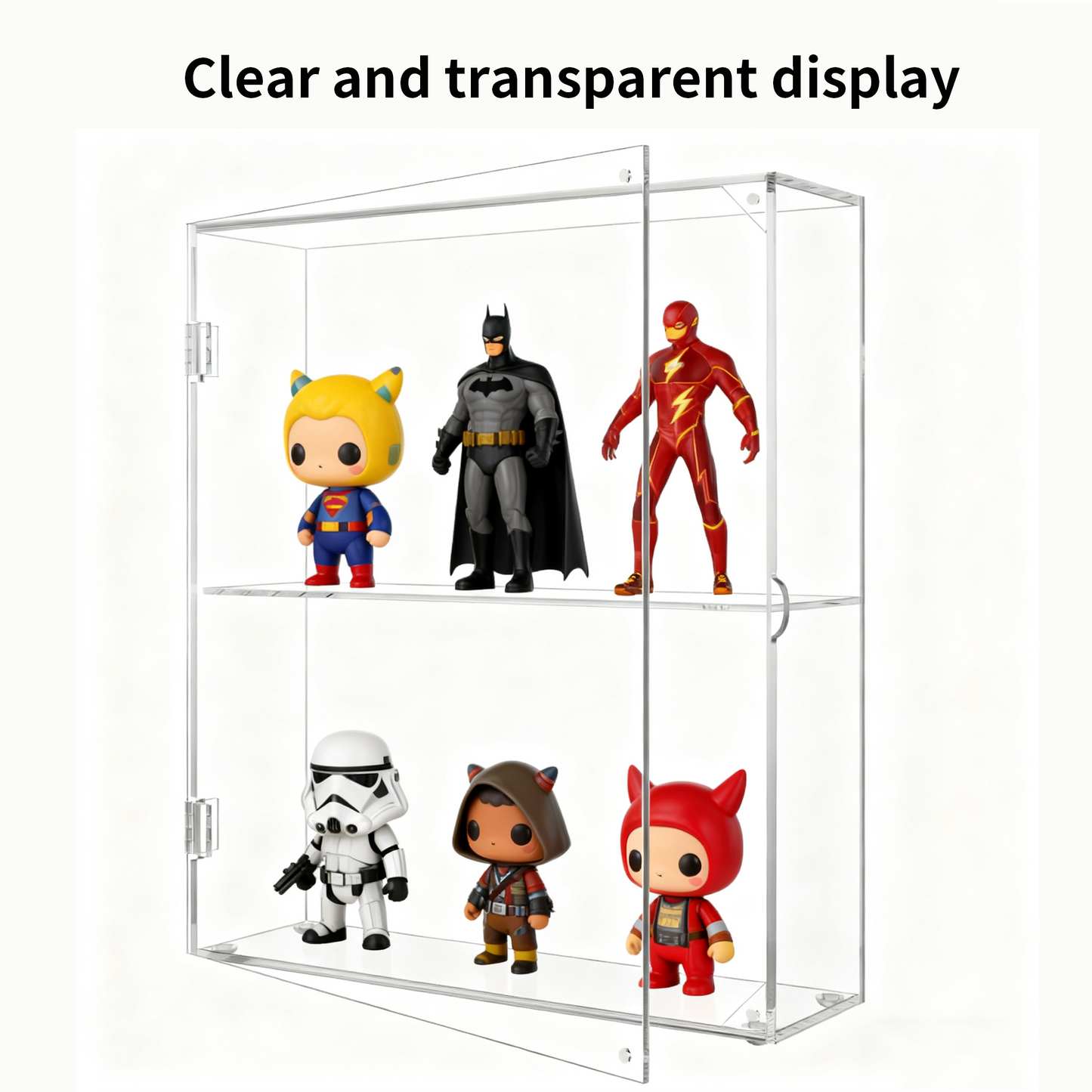 Acrylic Display Case 2 Tiers, Clear Display Case for Funko Pop Figures, Wall Mounted or Desktop Dustproof Display Cabinet Box for Collectibles,Rock,Crystals,Mini Toys,Decorative Crystals