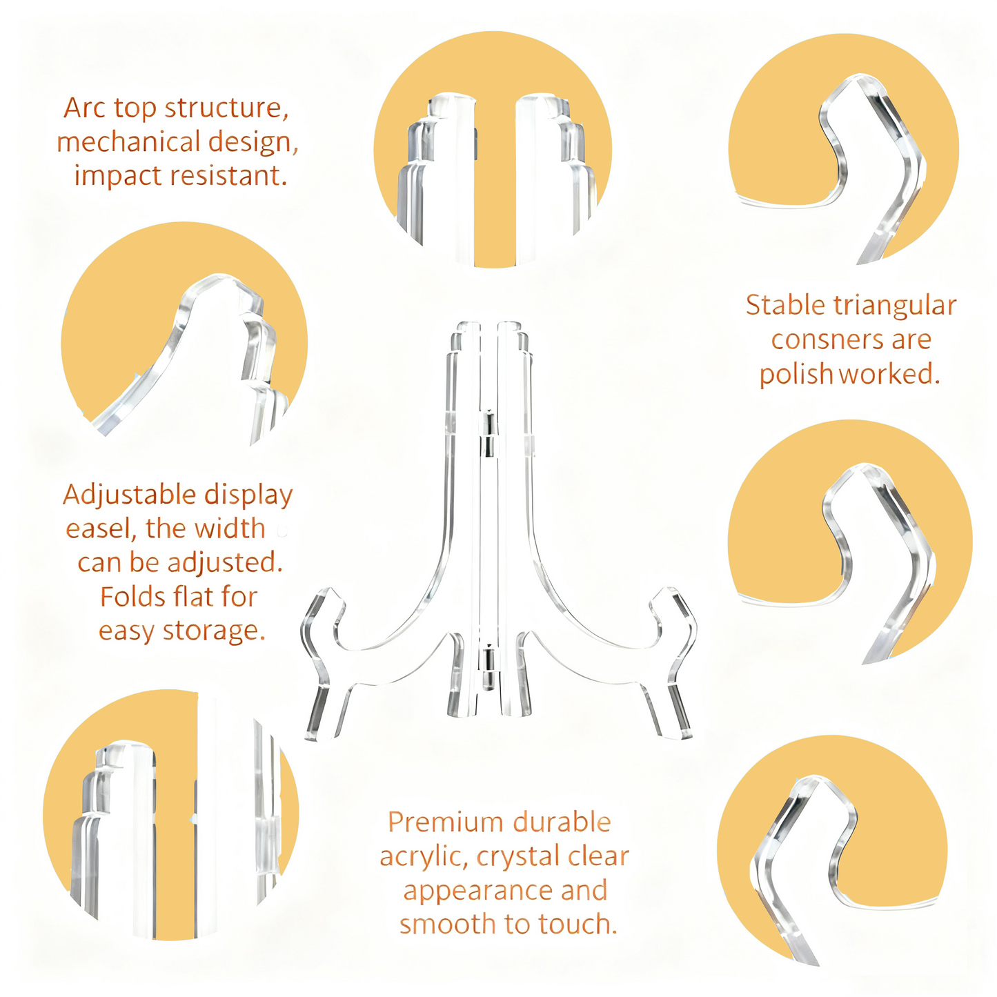 Acrylic Easel Clear Stand 6 Pack 7 Inch， Picture Frames, Books, Photos, or Signs – Transparent Plate Display Stand for Home & Office Decor