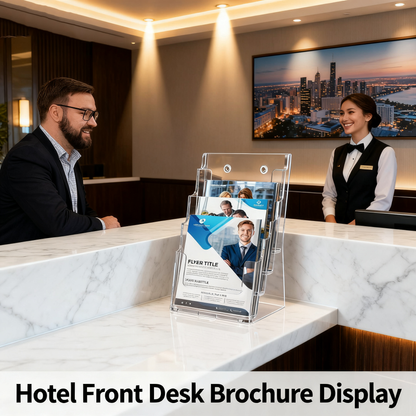 Acrylic Brochure Holder 8.5x11 inch, 1 Pack 4 Tier Clear Literature Organizer Stand with Removable Divider, Wall Mount or Countertop Display for 4 x 9 inch Magazines, Flyers, Pamphlets