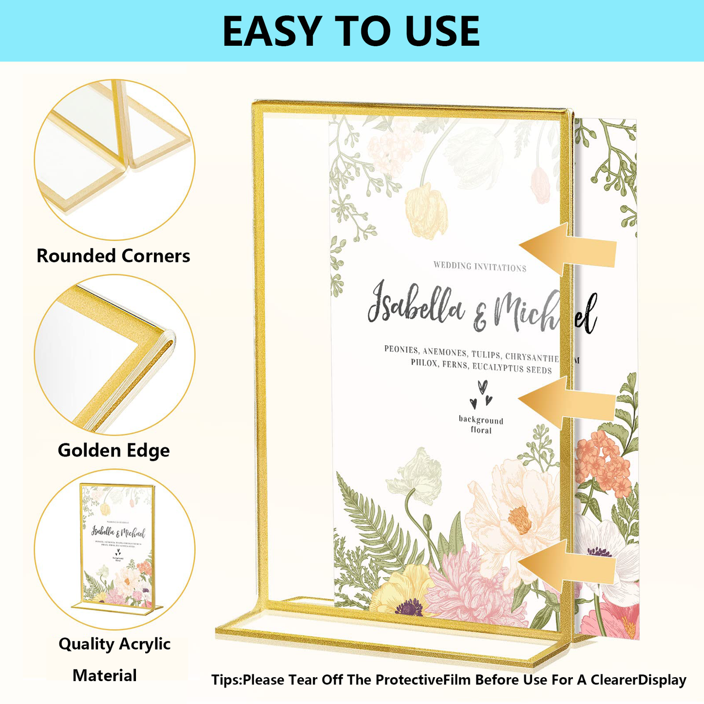 Acrylic Sign Holder 5 x 7 Inch 18 Pack Gold Frames Wedding Table Number Holders, Double Sided Clear Picture Frames, Vertical Table Number Display Stands for Weddings, Events, Menus, Home & Office Decor