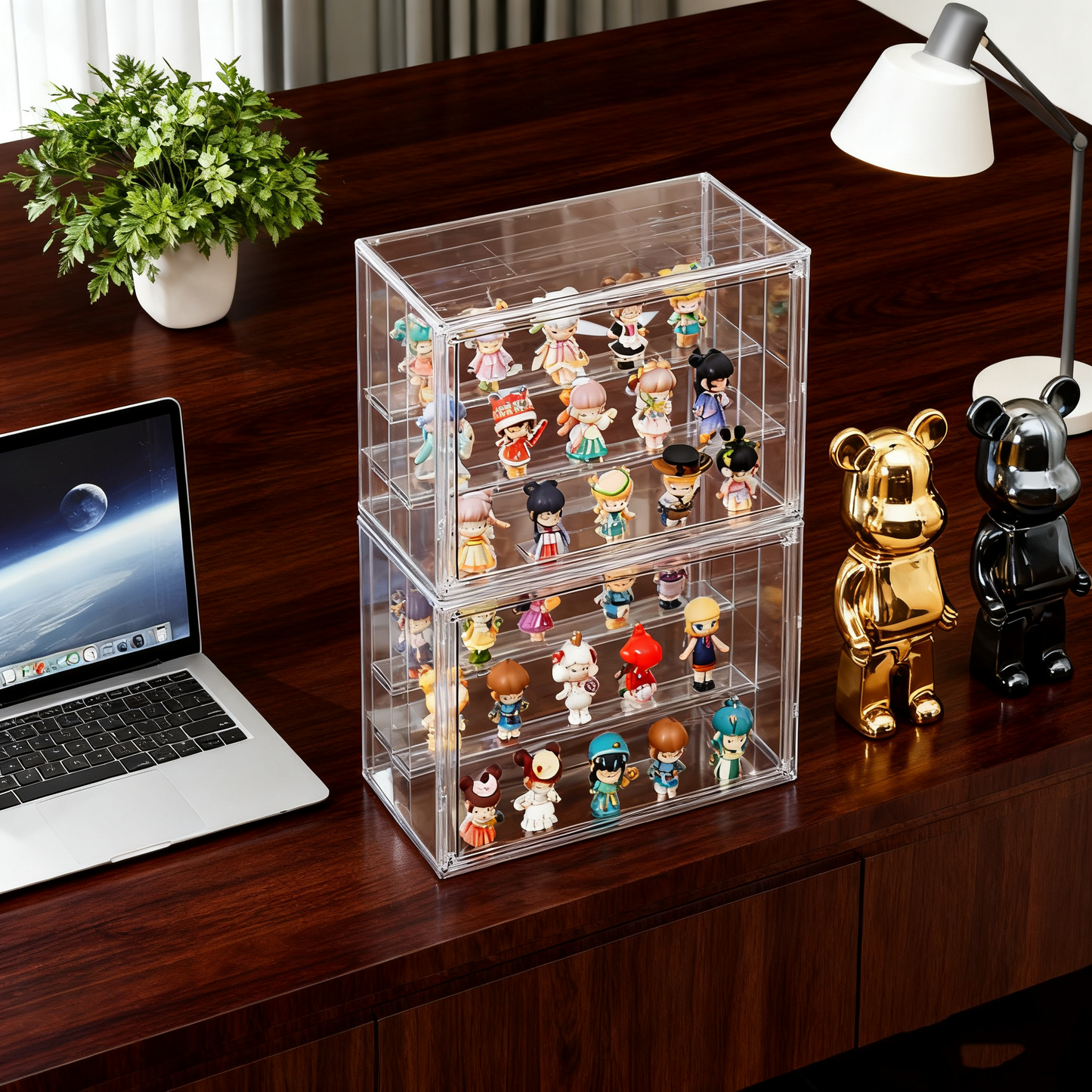 Acrylic Display Case for Collectibles 3 Layer 2Pcs Adjustable Figure Display Case with Magnetic Door Clear Stackable Display Box for Figures Showcase，Ideal for Blind Box Figures & Model Collectibles