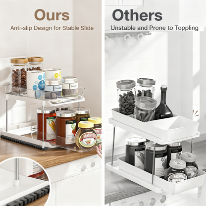 Acrylic Clear Stackable Countertop Organizer，2 Pack 2-Tier Multi-Purpose Cabinet & Vanity Storage Bin Set for Bathroom, Kitchen, Living Room & Office