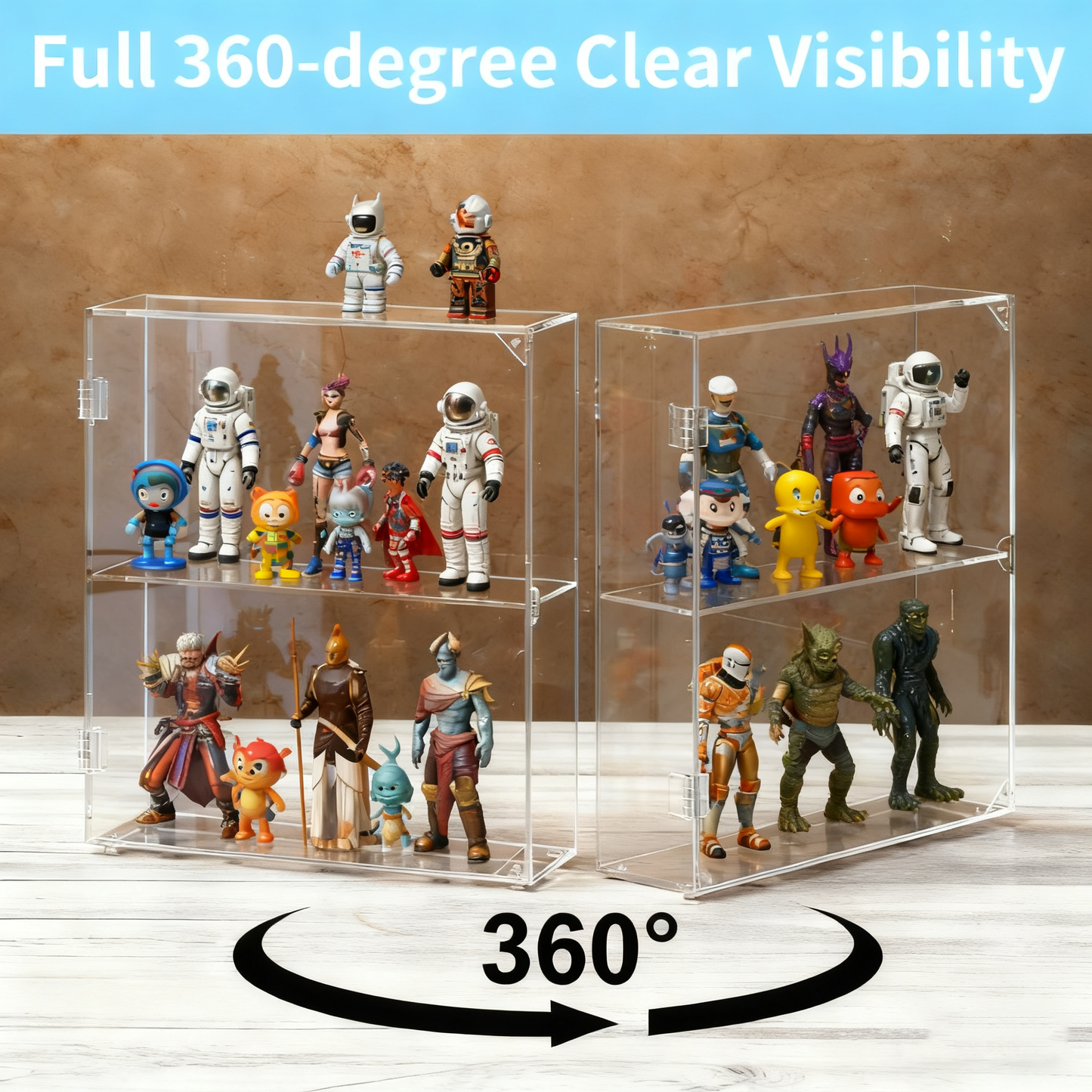 Acrylic Display Case 2 Tiers, Clear Display Case for Funko Pop Figures, Wall Mounted or Desktop Dustproof Display Cabinet Box for Collectibles,Rock,Crystals,Mini Toys,Decorative Crystals