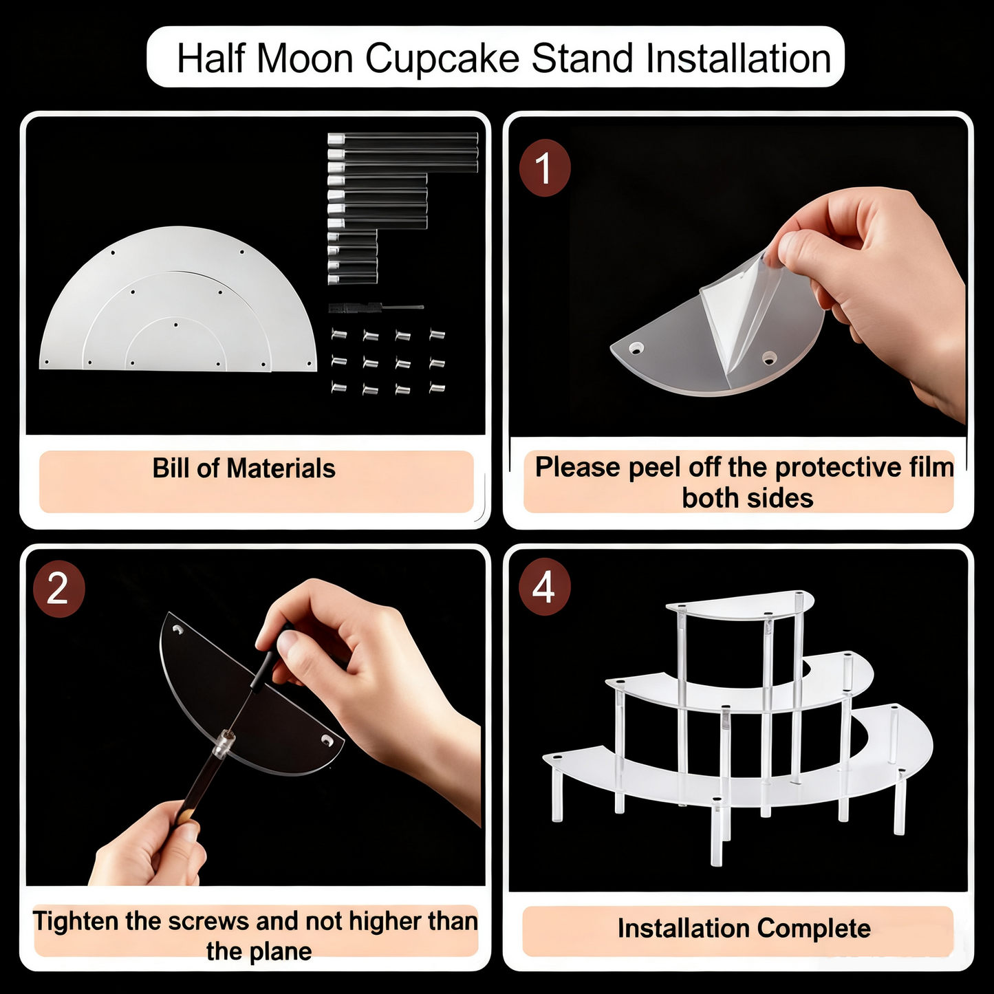 Acrylic Display Risers 3 Tier 2 PACK Clear Cupcake Stand Risers, Perfume Stand Organizer, Half Moon Dessert Stand, HENABLE Shelf Risers for Display Stands for Food, Amiibo Funko POP Figure，Collectibles