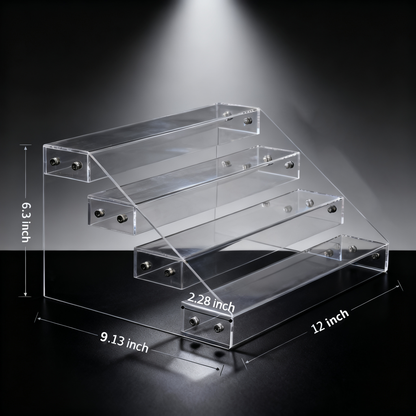 12" Acrylic Riser Display Stands - 4 Tier Clear Acrylic Display Shelf, Double Sided Usable, Makeup, Collectibles, Cupcakes & Dessert Table Decoration Acrylic Shelves for Funko Pop Figures , Cupcake, Candy Food