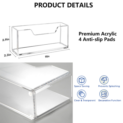 Acrylic Clear Napkin Holder for Bathroom, Clear Waterproof Splashing Vertical Napkin Holder for Kitchen, Disposable Hand Towel Holder, Modern Dining Table Napkin Tray for Home, Hotel, Office