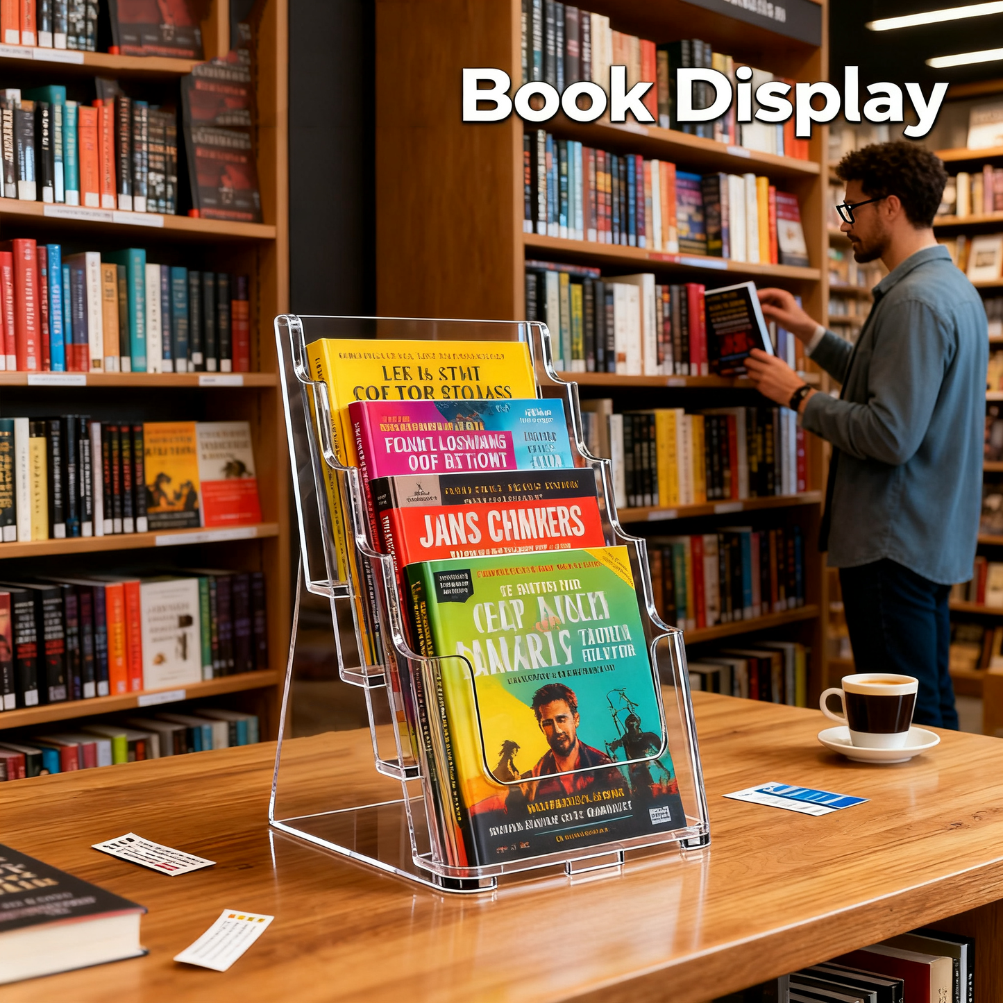 Acrylic Brochure Holder 8.5x11 inch, 1 Pack 4 Tier Clear Literature Organizer Stand with Removable Divider, Wall Mount or Countertop Display for 4 x 9 inch Magazines, Flyers, Pamphlets