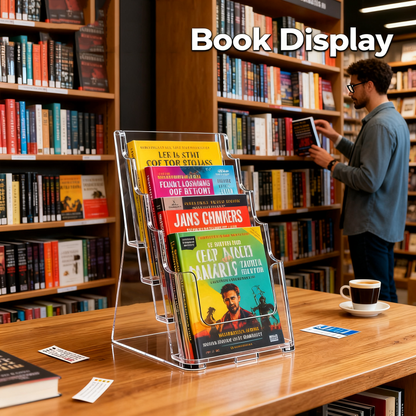 Acrylic Brochure Holder 8.5x11 inch, 1 Pack 4 Tier Clear Literature Organizer Stand with Removable Divider, Wall Mount or Countertop Display for 4 x 9 inch Magazines, Flyers, Pamphlets