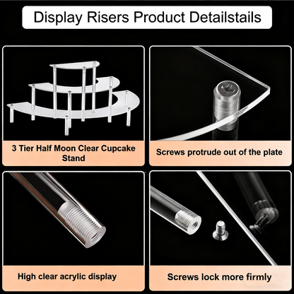 Acrylic Display Risers 3 Tier 2 PACK Clear Cupcake Stand Risers, Perfume Stand Organizer, Half Moon Dessert Stand, HENABLE Shelf Risers for Display Stands for Food, Amiibo Funko POP Figure，Collectibles