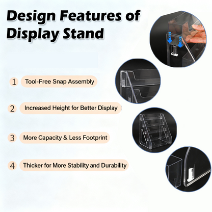 Acrylic Card Display Stand 5 Tier, Clear Display for Greeting Cards, Sports Cards, Postcards, Stickers & Brochures, Easy Snap-On, Increased Height & Thickness for Better，Thick Stable Design with Quick Snap-On Assembly for Stores & Exhibitions