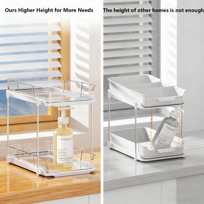 Acrylic Clear Stackable Countertop Organizer，2 Pack 2-Tier Multi-Purpose Cabinet & Vanity Storage Bin Set for Bathroom, Kitchen, Living Room & Office