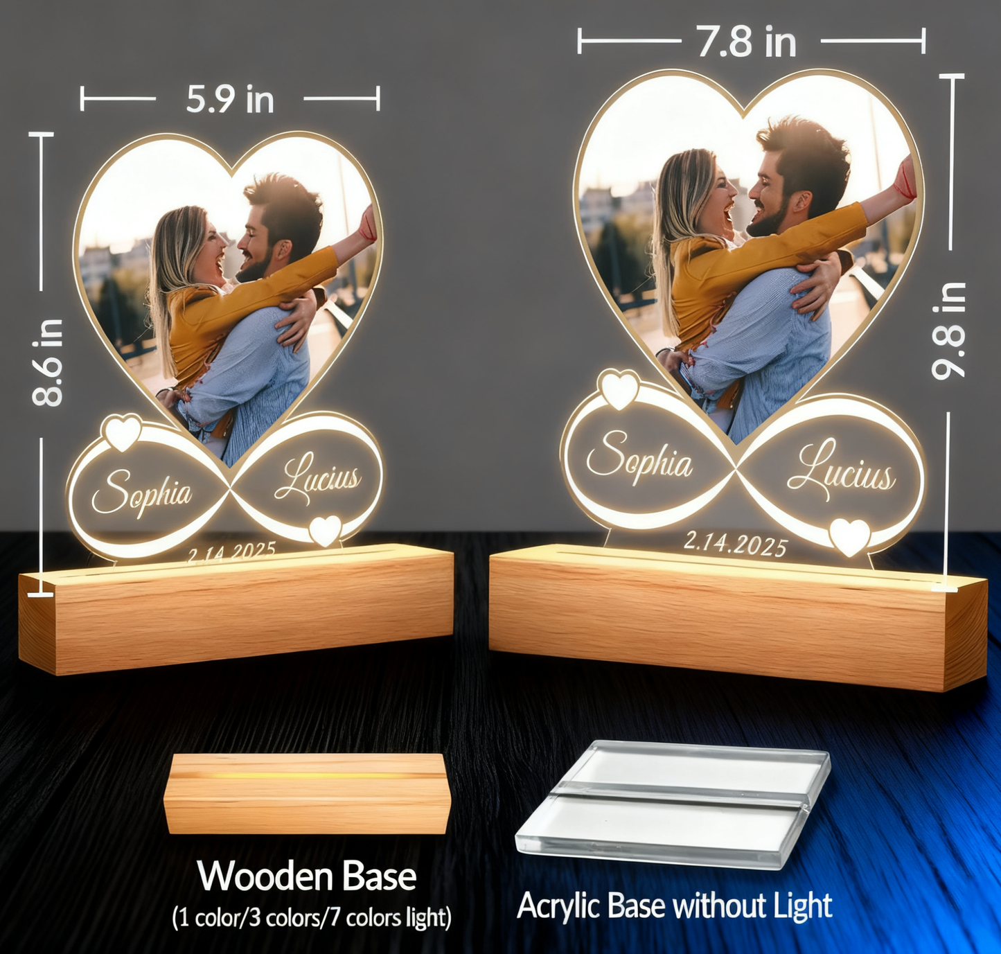 Custom Picture Frames with Photo, Personalized Photo Frame with LED Night Light, Text, Unique Gift for Couple, Girlfriend, Boyfriend, Women or Men, Perfect for Anniversary, Christmas & BirthdayBoyfriend Couple