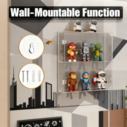 Acrylic Display Case 2 Tiers, Clear Display Case for Funko Pop Figures, Wall Mounted or Desktop Dustproof Display Cabinet Box for Collectibles,Rock,Crystals,Mini Toys,Decorative Crystals