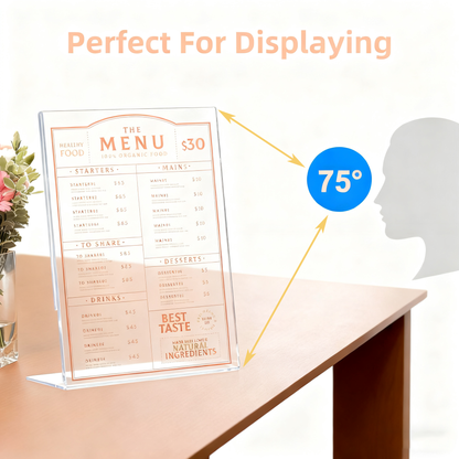 Acrylic Sign Holder Clear 8.5 x 11,12 Pack Plastic Display Stands for Tabletop, Desktop L-Shape Acrylic Stands for Flyers, Documents, Office, Restaurants Menus, Stores Flyers