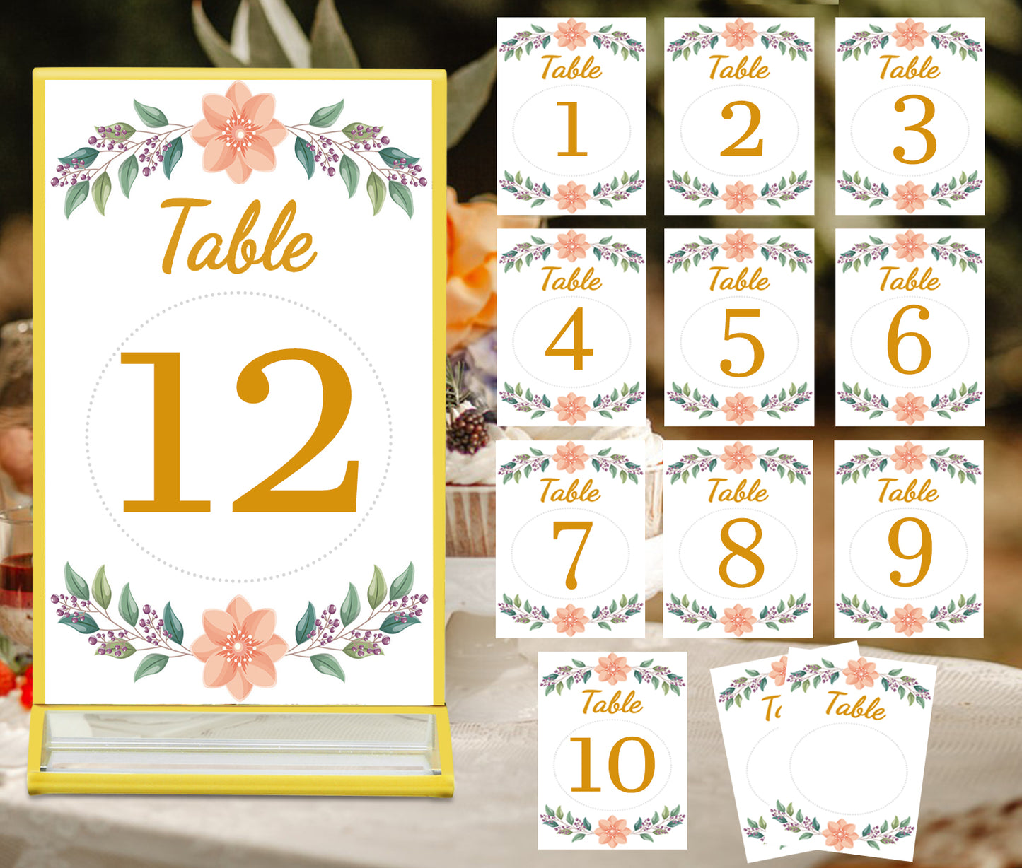 Acrylic Gold Sign Holder, 4 x 6 Gold Picture Frames Clear Double Sided Menu Holder for Wedding Table Number 10 Pack