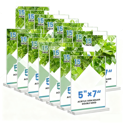 Acrylic Sign Holder, 5x7”, 15 Pack Double Sided Vertical Clear Vertical Table Menu Display,for Restaurants, Office, Store, Fair，Trade Shows